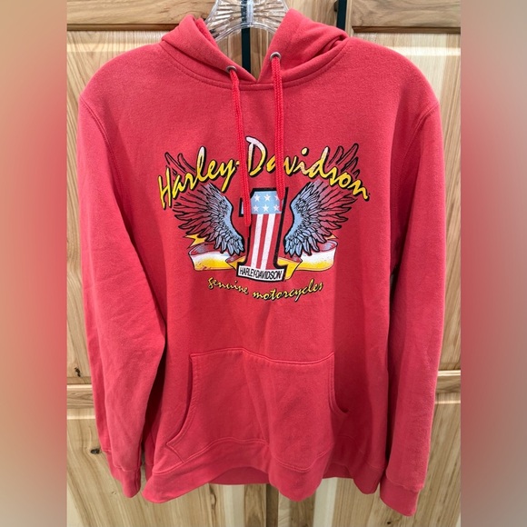 Harley-Davidson Red Hooded Sweatshirt Des Moines IA Cozy Biker Lounge - Picture 1 of 8